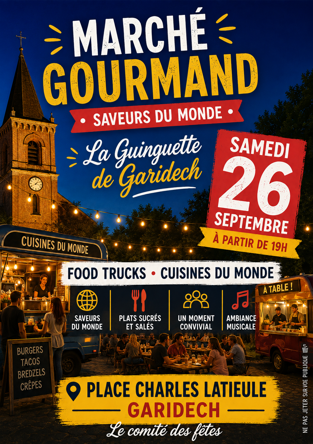 Affiche reprenant les informations sur l'événement : Marché Gourmand à Garidech